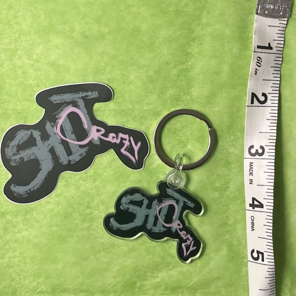 "Shit Crazy" Acrylic Key Chain & Vinyl Sticker Bundle, Original Design - Picture 3 of 3